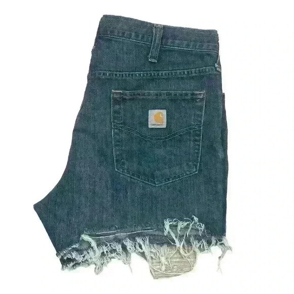 Carhartt Womens Denim Shorts 36 Cut Off High Waist Distressed Jeans Western READ - Picture 1 of 14